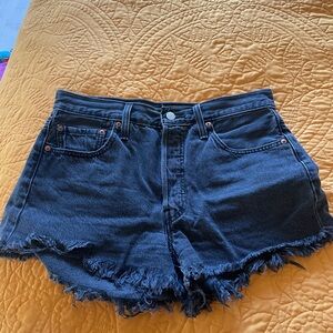 Levi's Black High-Waist Frayed Denim Shorts